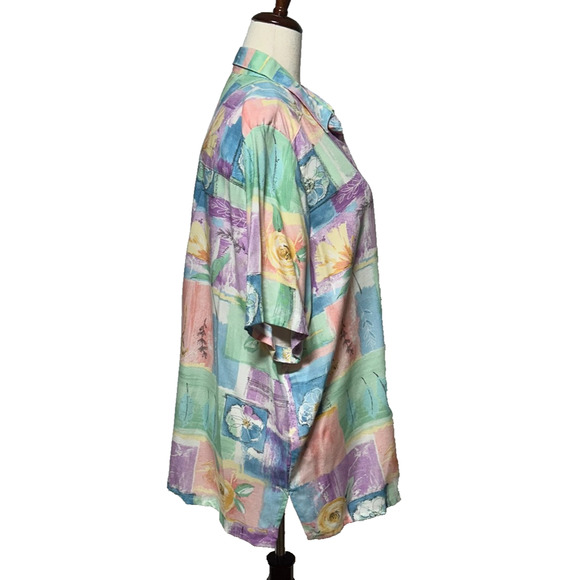 Alfred Dunner Top Women 24W Blue Purple Floral Button Up Short Sleeve Beachy NWT - Picture 5 of 9